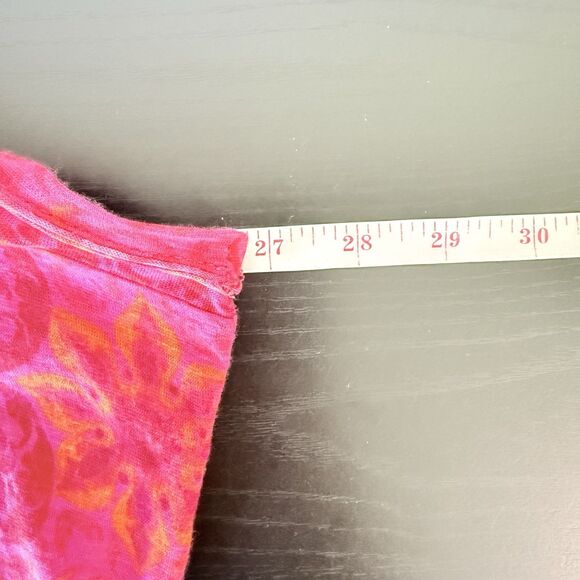Pilcro Anthropologie 2X Boho Pink Flower Colorful Artsy Raw Hem V Neck Top - Picture 12 of 14